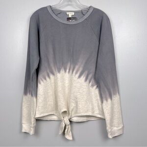 NWT Hem & Thread dip dyed tie front woven cotton blend sweatshirt top, small.